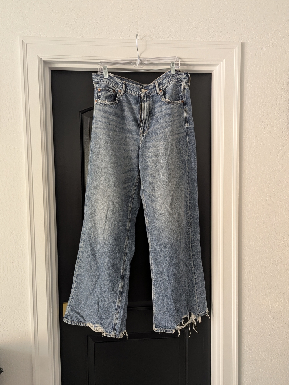 American Eagle Outfitters Distressed Light Blue Wide Leg Jeans